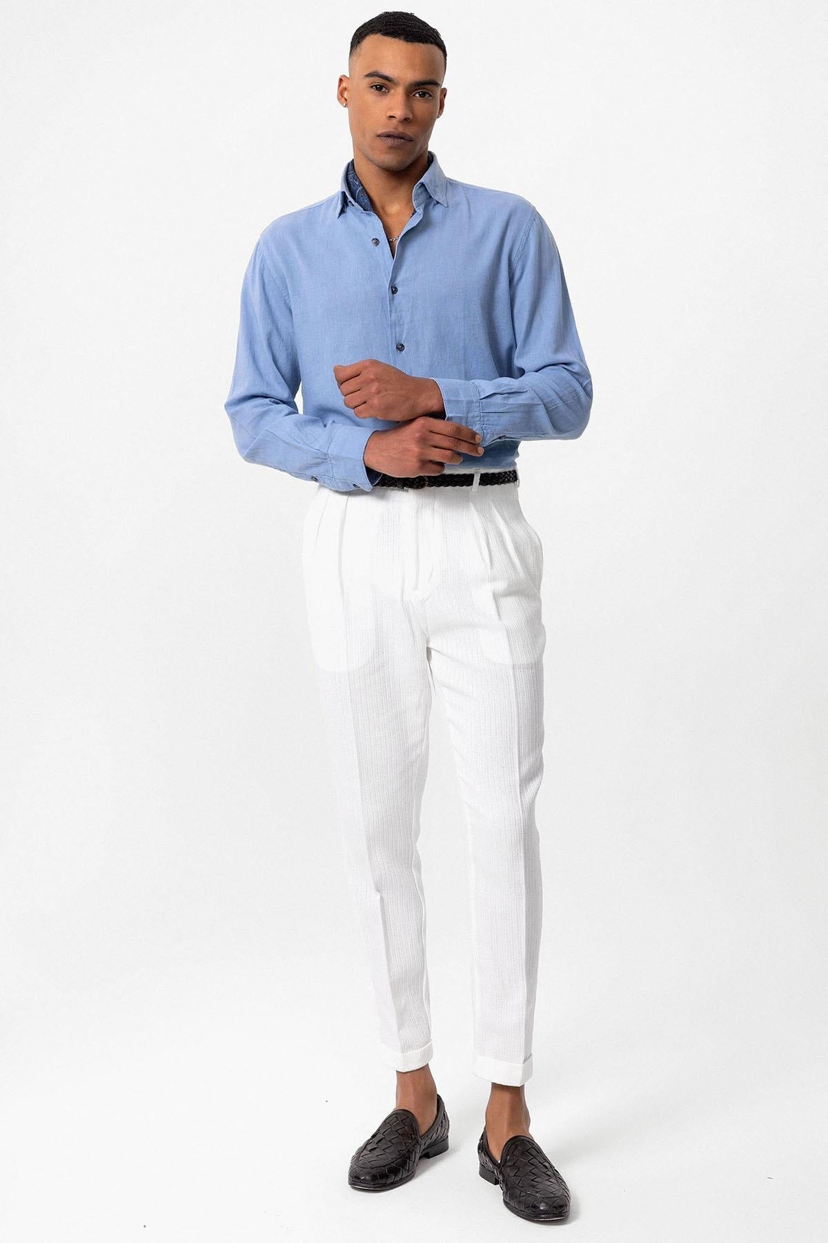 Men's Baby Blue Linen Blend Shirt