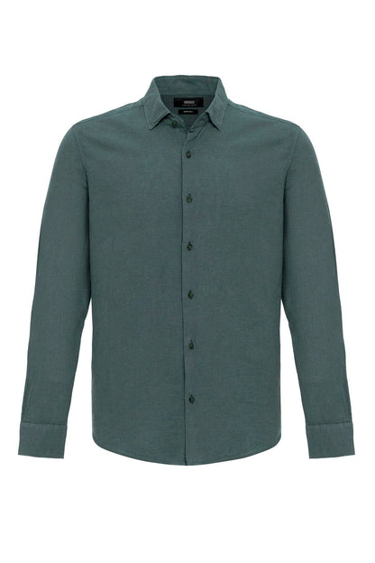 Men's Green Linen Blend Shirt