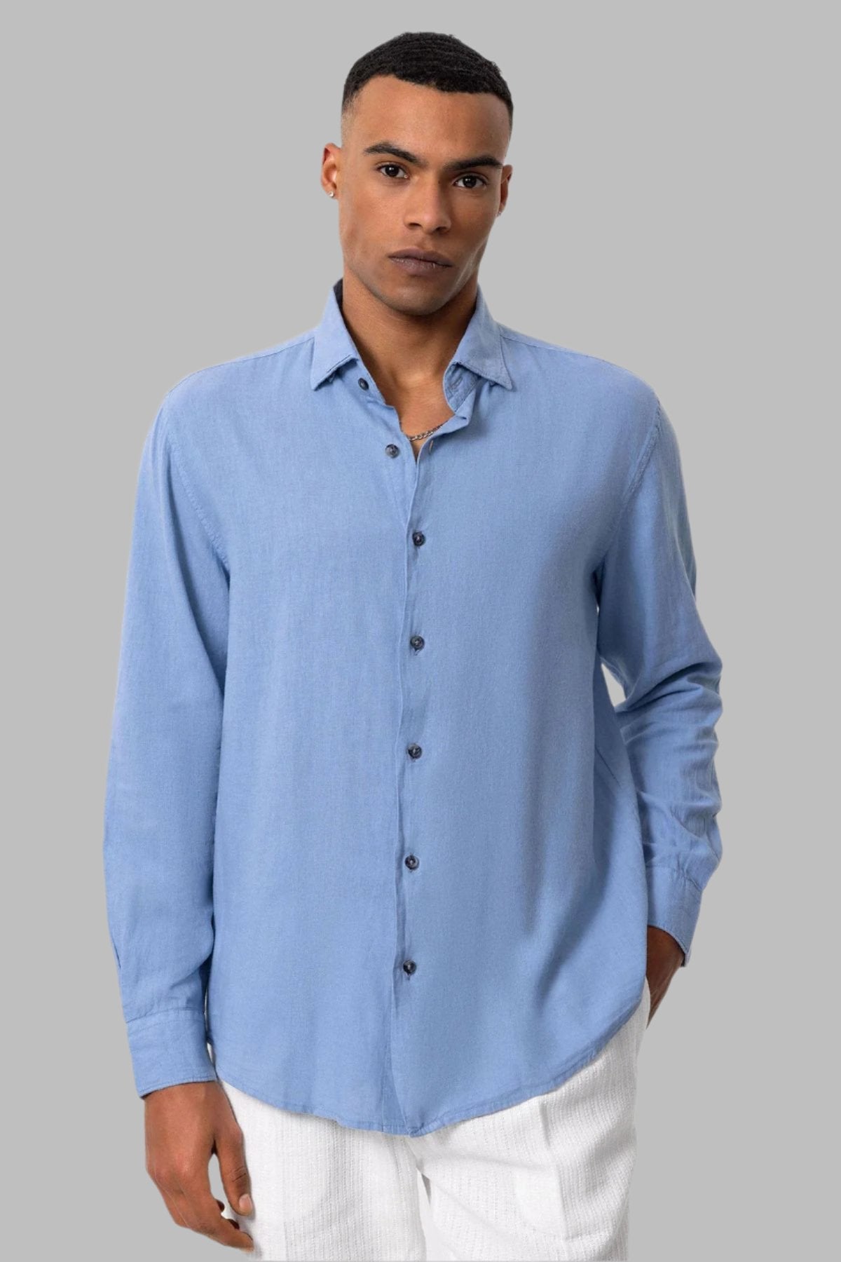 Men's Baby Blue Linen Blend Shirt