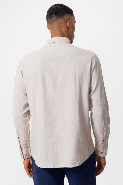 Men's Beige Linen Blend Shirt
