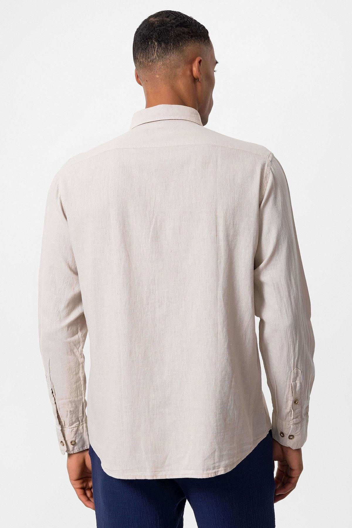Men's Beige Linen Blend Shirt -