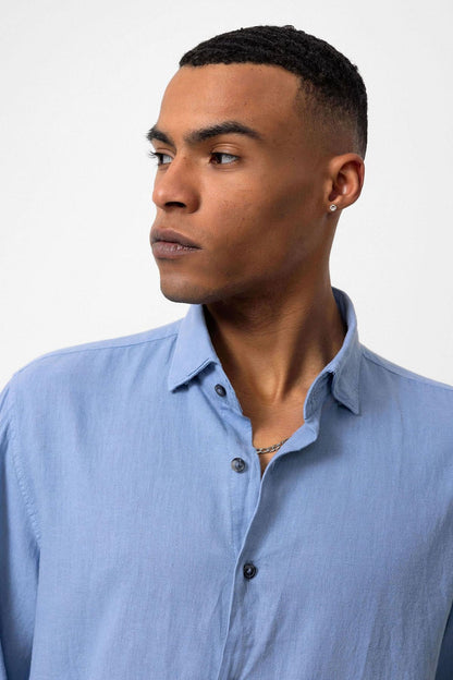 Men's Baby Blue Linen Blend Shirt