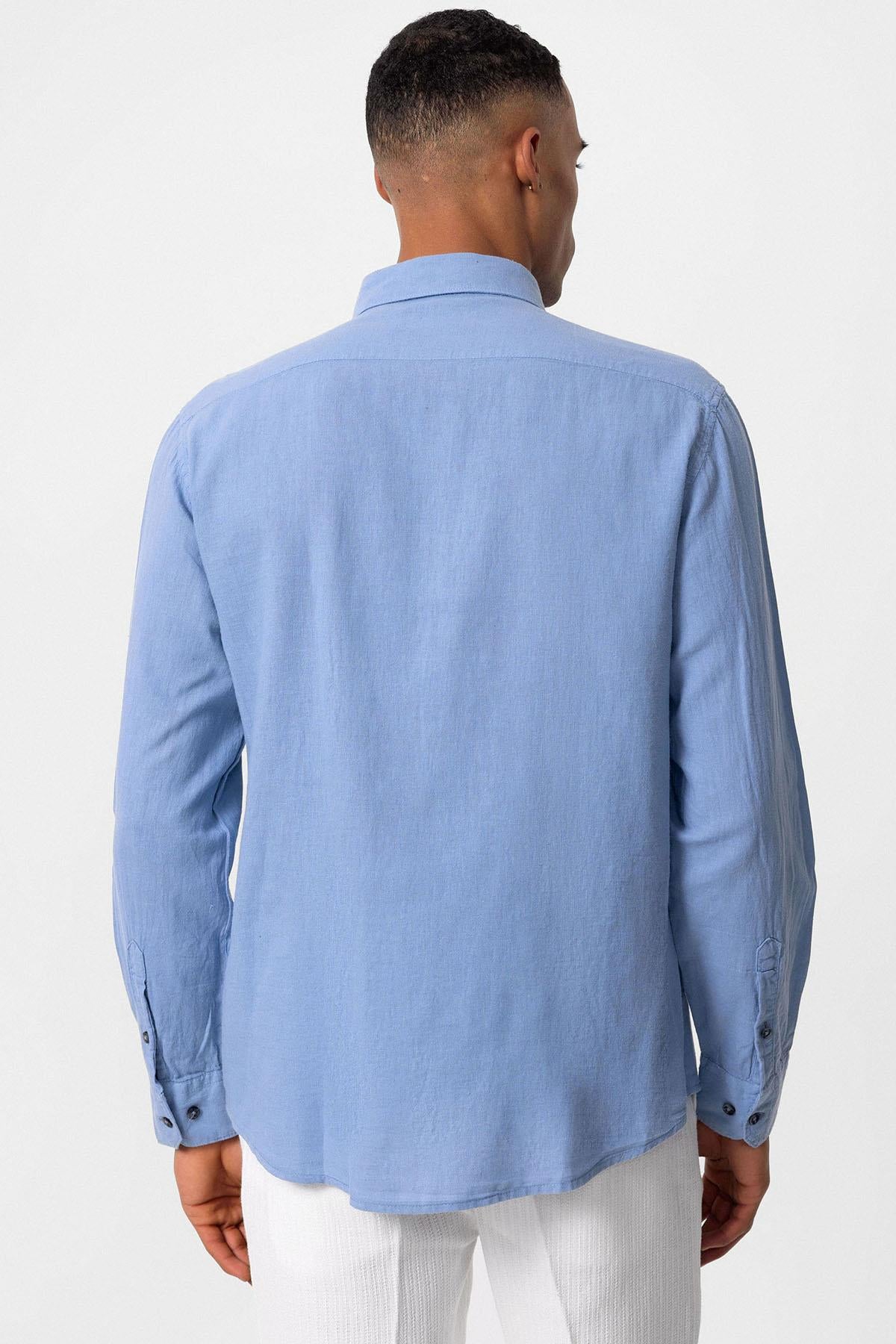 Men's Baby Blue Linen Blend Shirt