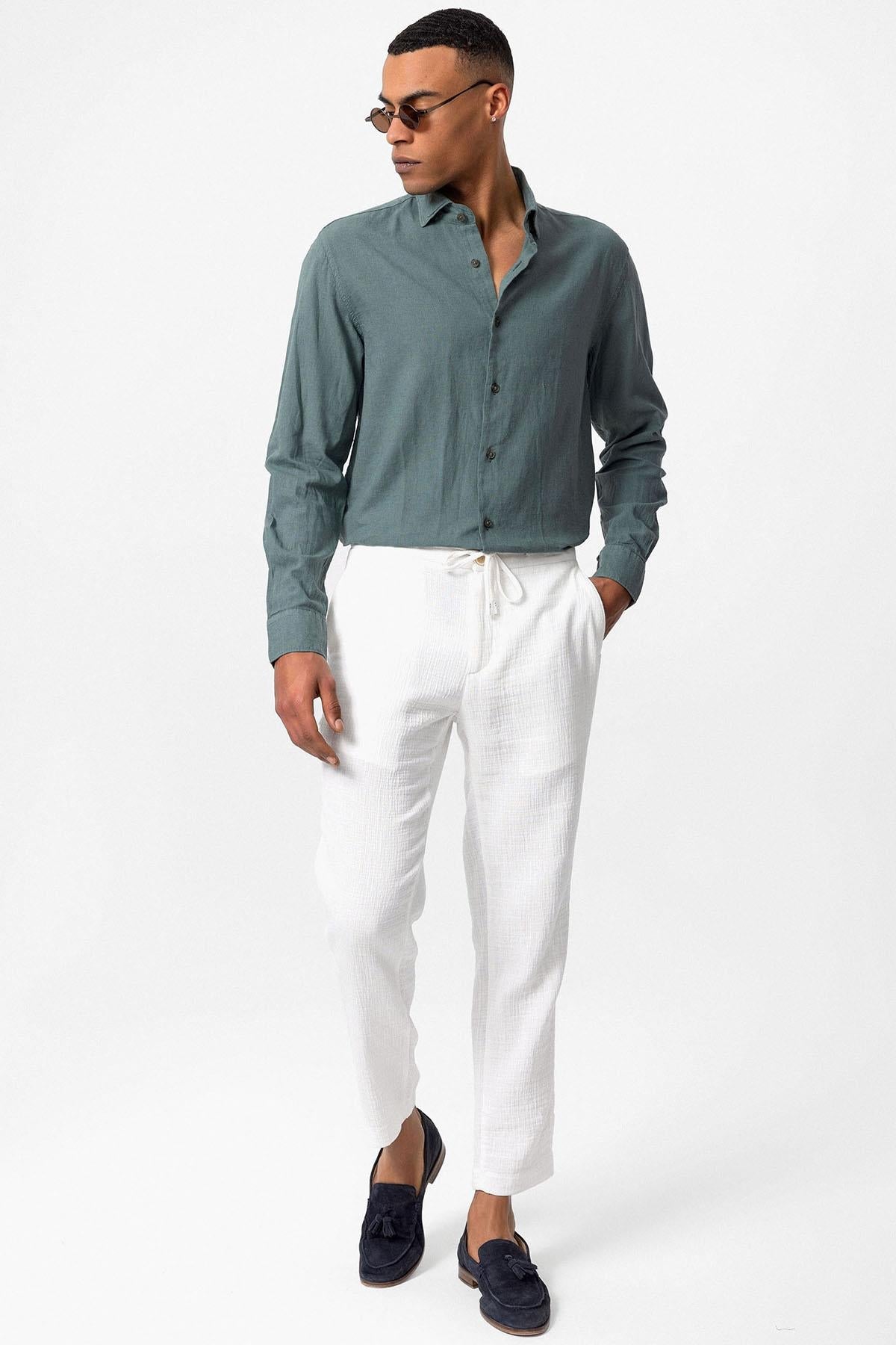 Men's Green Linen Blend Shirt