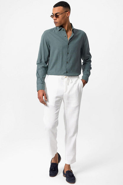 Men's Green Linen Blend Shirt