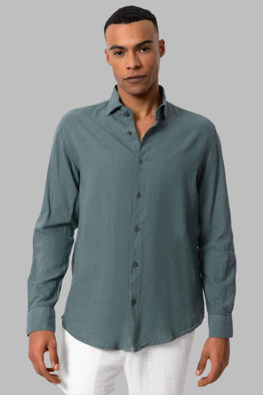 Men's Green Linen Blend Shirt -