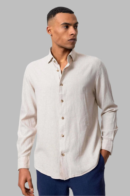 Men's Beige Linen Blend Shirt -