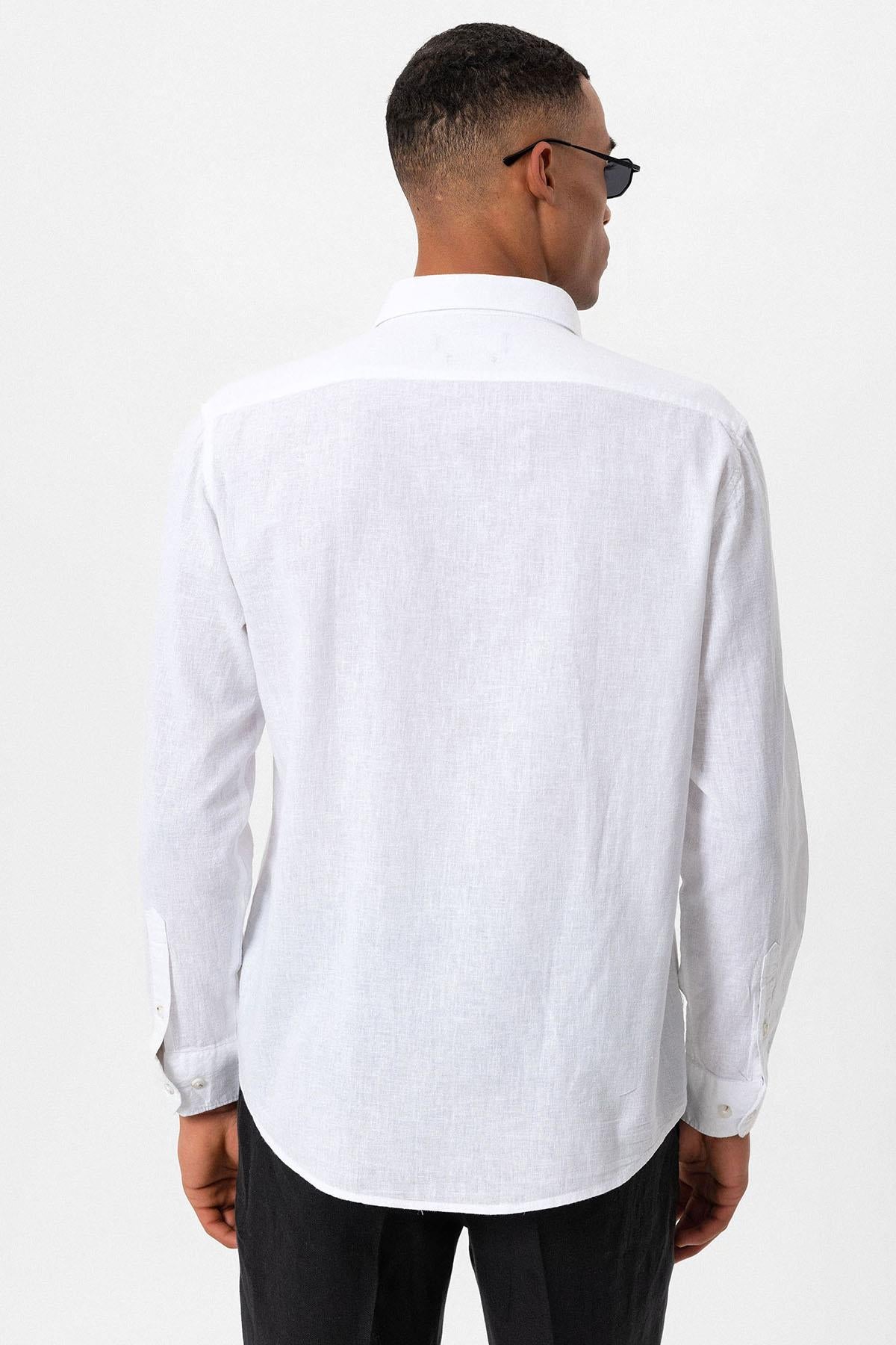 Men's White Linen Blend Shirt