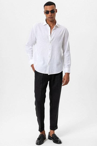 Men's White Linen Blend Shirt