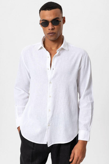Men's White Linen Blend Shirt