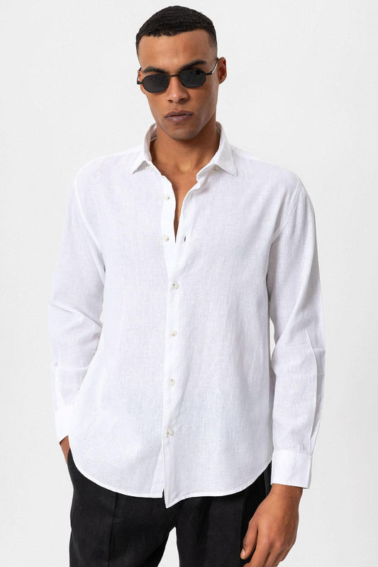 Men's White Linen Blend Shirt -