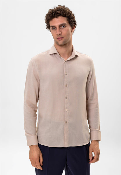 Men's Light Beige Linen Blended Relax Fit Shirt -