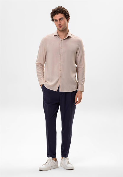 Men's Light Beige Linen Blended Relax Fit Shirt -