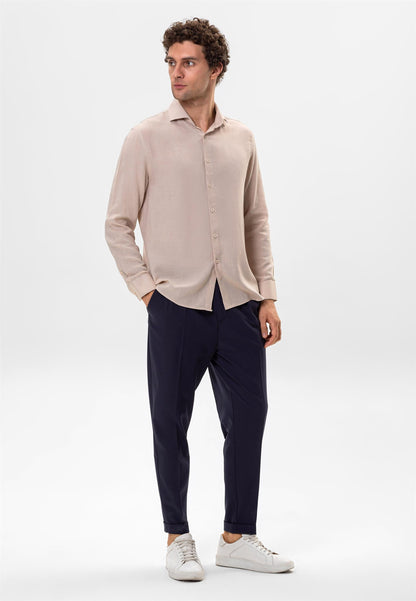 Men's Light Beige Linen Blended Relax Fit Shirt