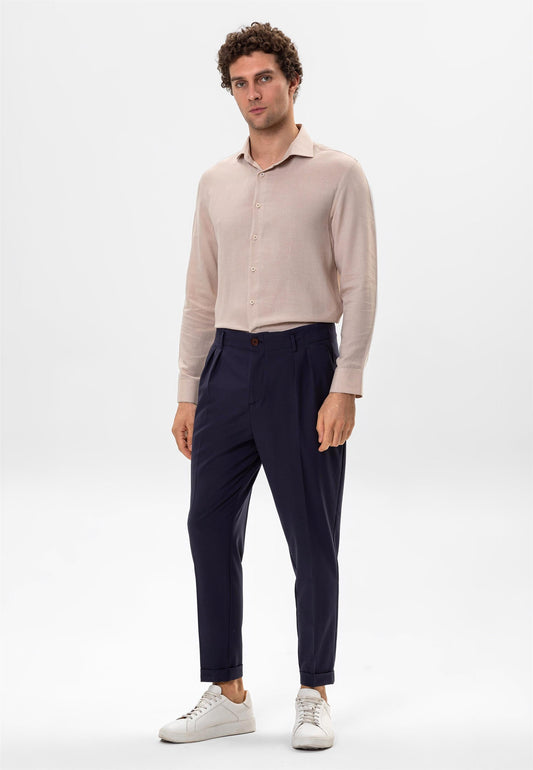 Men's Light Beige Linen Blended Relax Fit Shirt