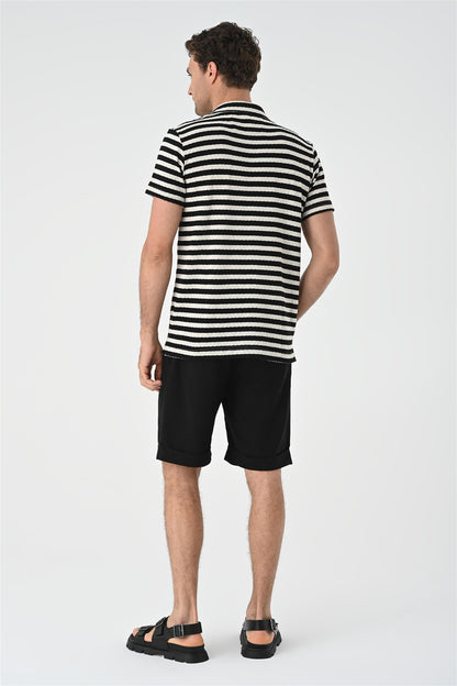 KOALA SYDNEY Men's Black Short Sleeve Striped Knitwear Shirt