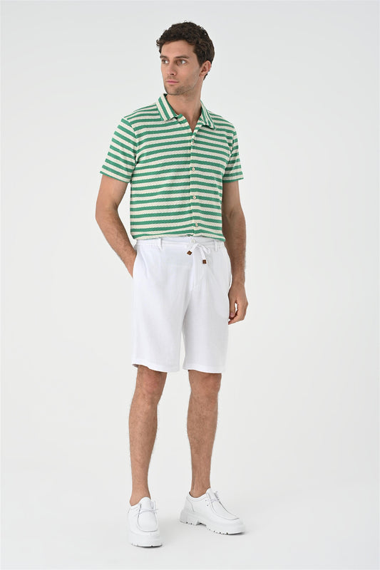 KOALA SYDNEY  Men's Duck Green Short Sleeve Striped Knitwear Shirt -
