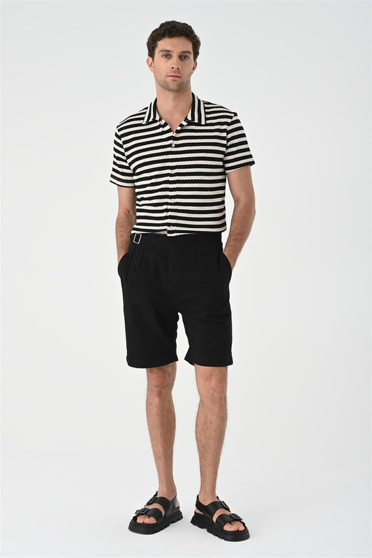 KOALA SYDNEY  Men's Black Short Sleeve Striped Knitwear Shirt -