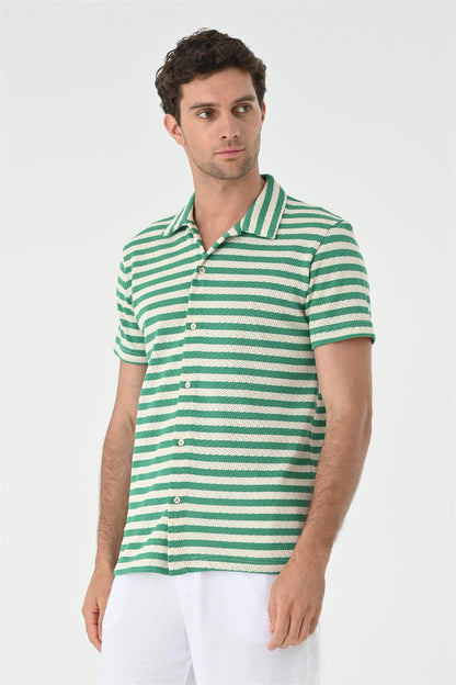 KOALA SYDNEY Men's Duck Green Short Sleeve Striped Knitwear Shirt