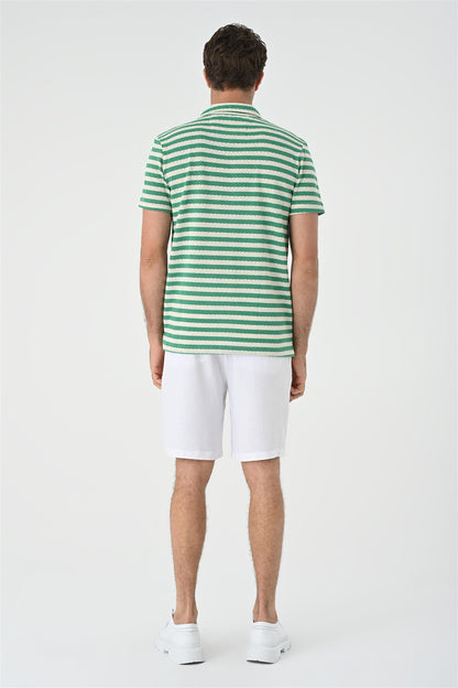 KOALA SYDNEY Men's Duck Green Short Sleeve Striped Knitwear Shirt