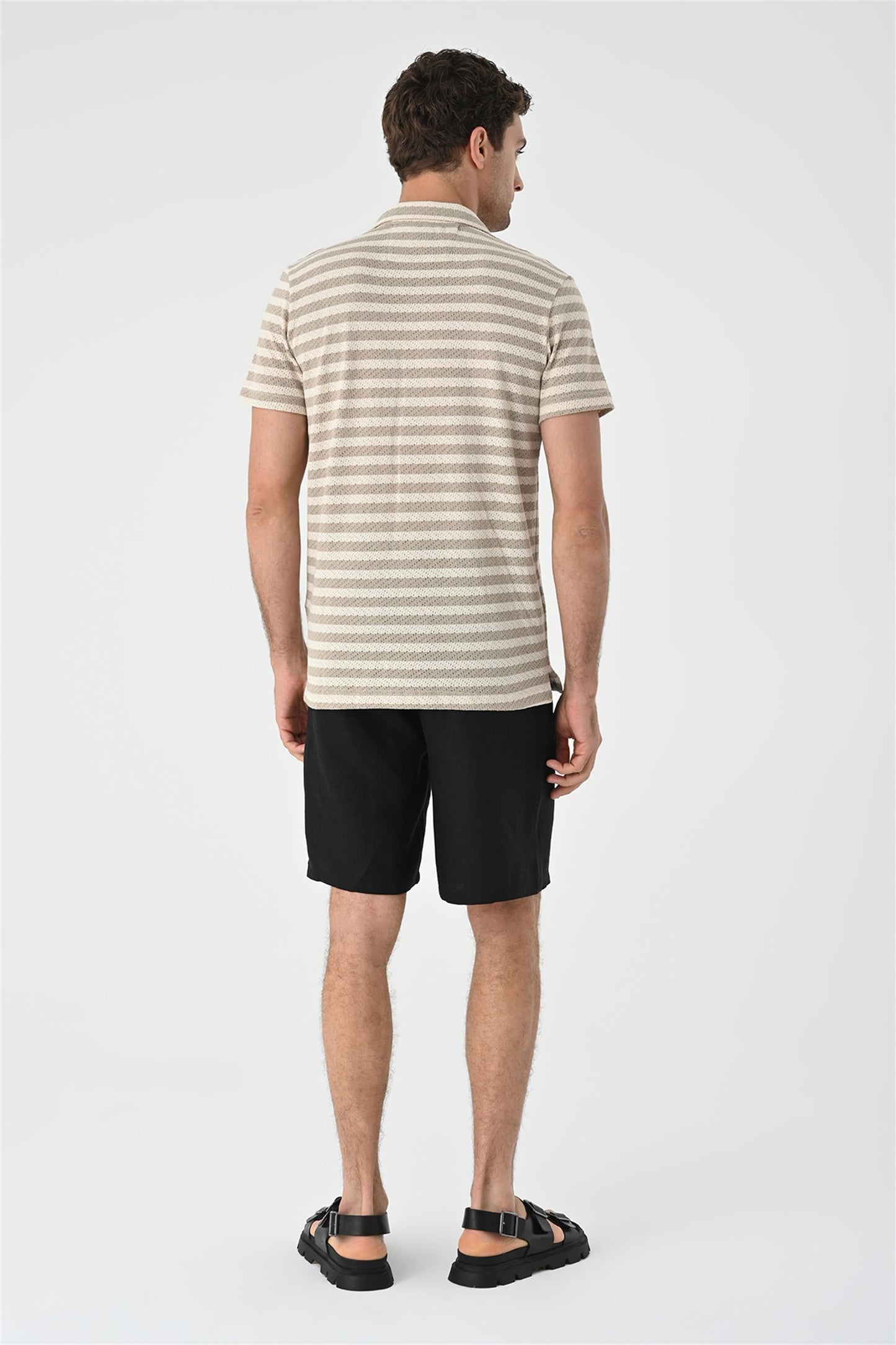 KOALA SYDNEY Men's Beige Short Sleeve Striped Knitwear Shirt