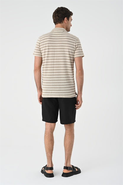 KOALA SYDNEY Men's Beige Short Sleeve Striped Knitwear Shirt