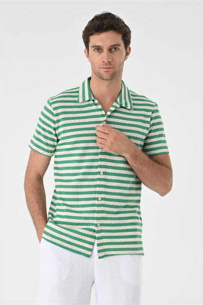 KOALA SYDNEY Men's Duck Green Short Sleeve Striped Knitwear Shirt