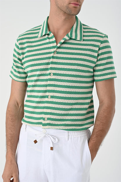 KOALA SYDNEY Men's Duck Green Short Sleeve Striped Knitwear Shirt