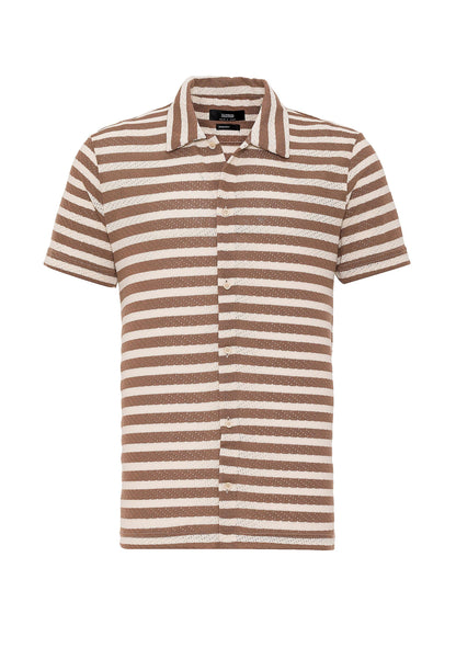 KOALA SYDNEY Men's Brown Short Sleeve Striped Knitwear Shirt