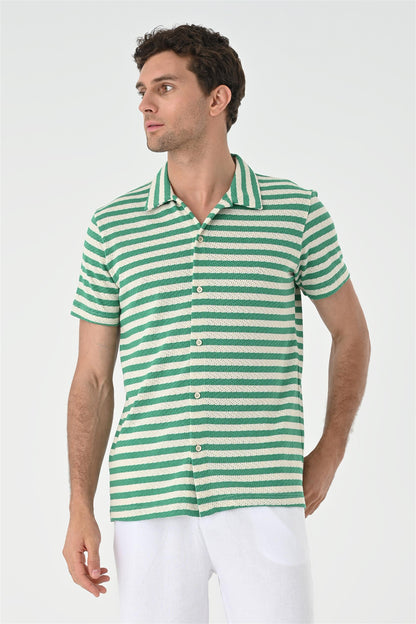 KOALA SYDNEY Men's Duck Green Short Sleeve Striped Knitwear Shirt