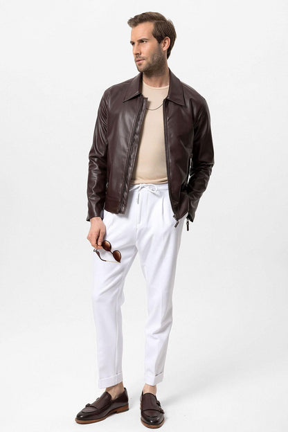 KOALA SYDNEY Men's Brown Zipper Sleeve Faux Leather Jacket