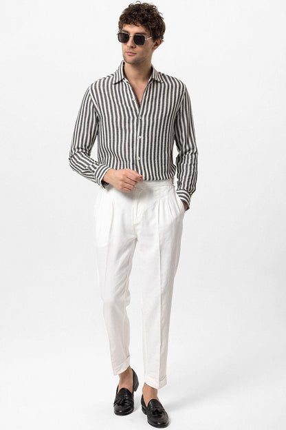 KOALA SYDNEY Men's Black Slim Fit Striped Long Sleeve Shirt