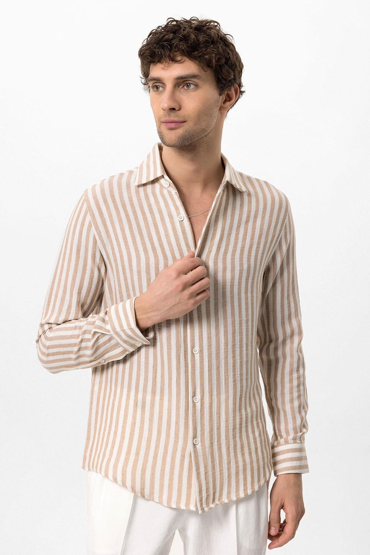 KOALA SYDNEY Men's Beige Contrast Striped Shirt