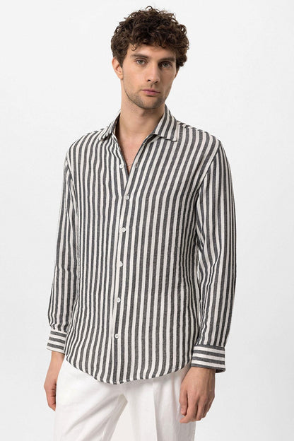KOALA SYDNEY Men's Black Slim Fit Striped Long Sleeve Shirt