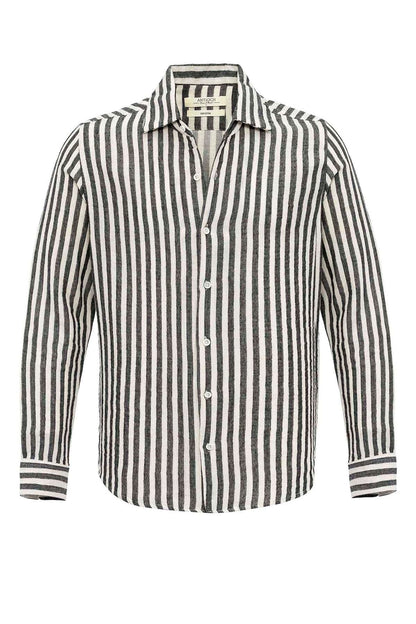 Men's Black Slim Fit Striped Long Sleeve Shirt