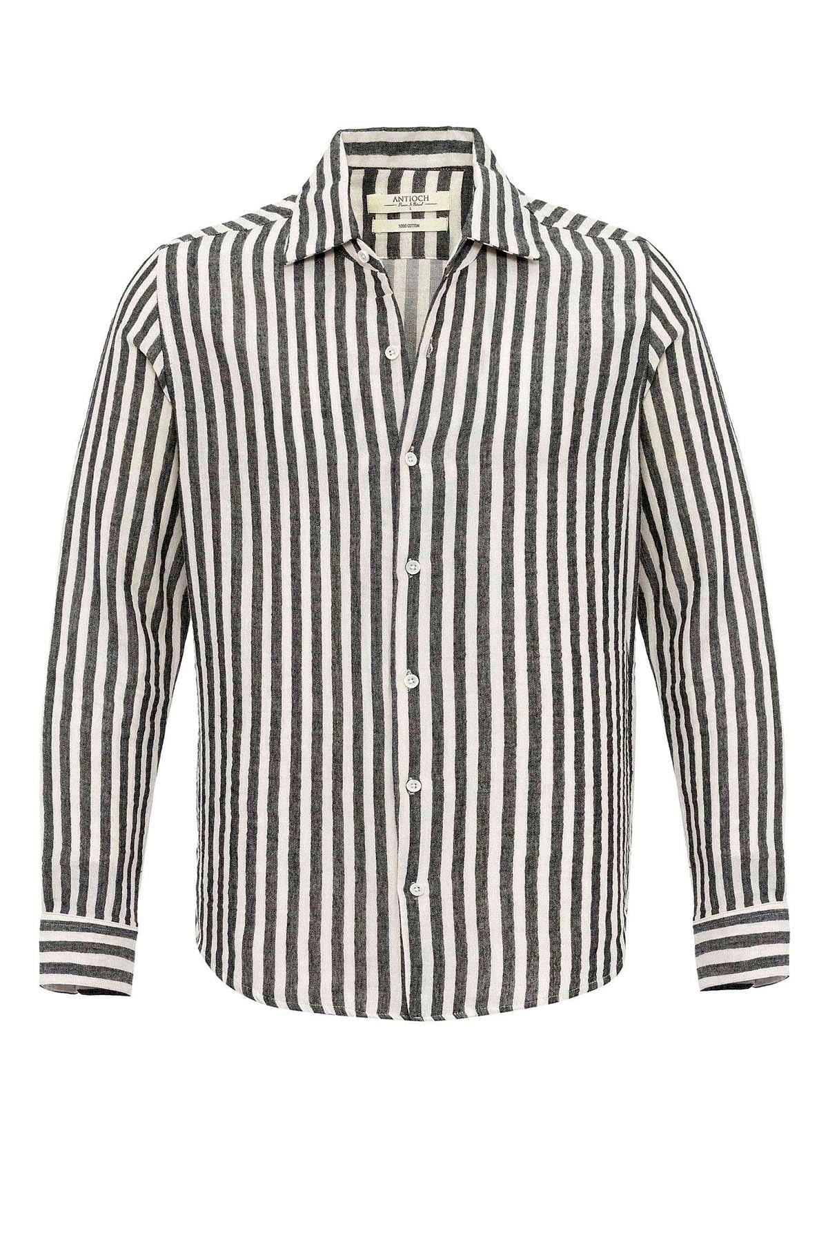 KOALA SYDNEY  Men's Black Slim Fit Striped Long Sleeve Shirt -