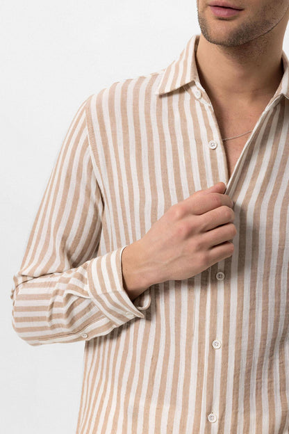KOALA SYDNEY Men's Beige Contrast Striped Shirt