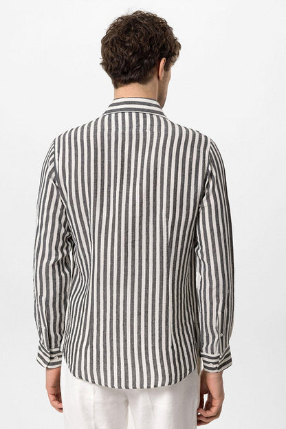 KOALA SYDNEY Men's Black Slim Fit Striped Long Sleeve Shirt