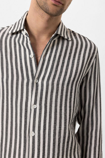 KOALA SYDNEY Men's Black Slim Fit Striped Long Sleeve Shirt