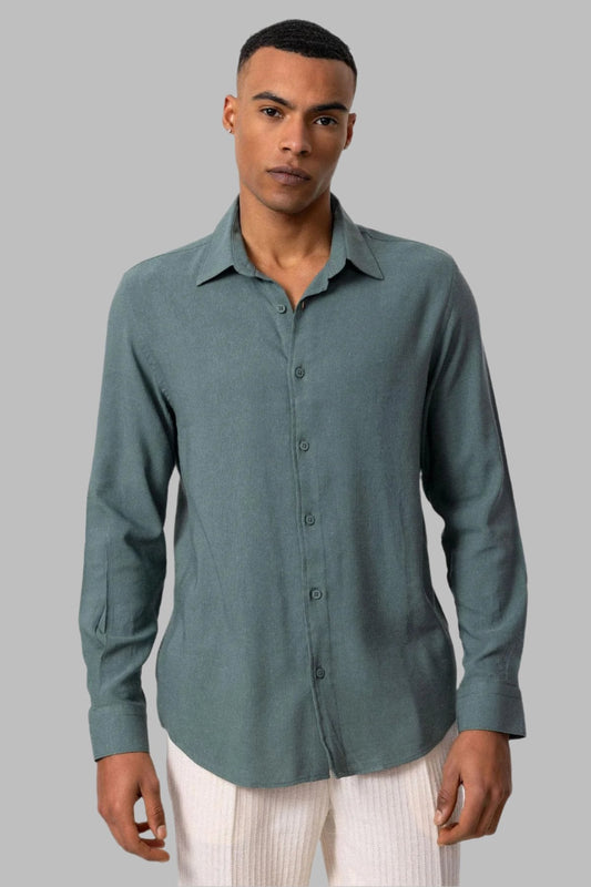 Men's Dark Khaki Long-Sleeve Linen Shirt