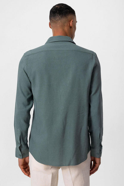 Men's Dark Khaki Long-Sleeve Linen Shirt