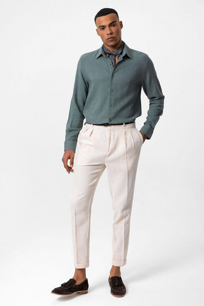 Men's Dark Khaki Long-Sleeve Linen Shirt
