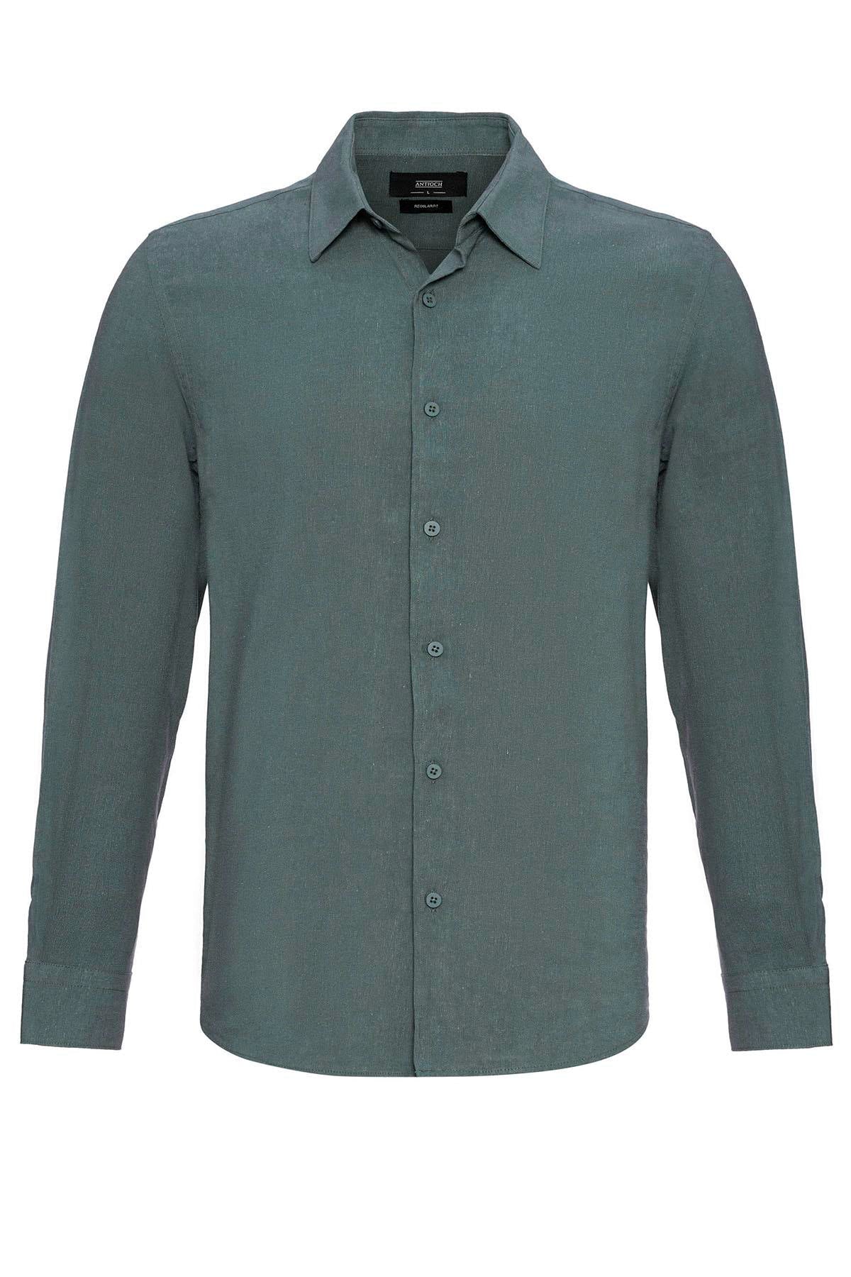 Men's Dark Khaki Long-Sleeve Linen Shirt