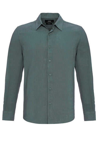 Men's Dark Khaki Long-Sleeve Linen Shirt