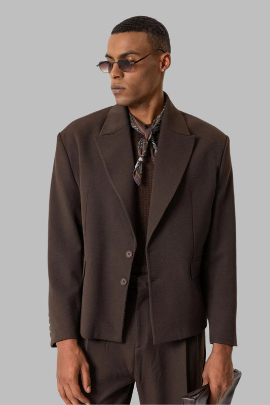 Dark Brown Crop Fit Men's Blazer Jacket