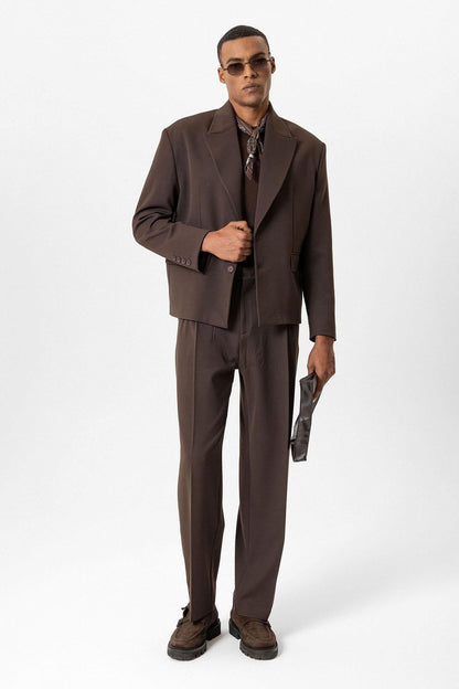 Dark Brown Crop Fit Men's Blazer Jacket
