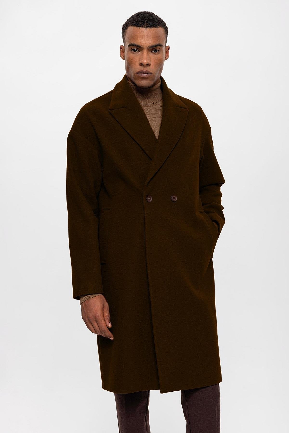 KOALA SYDNEY  Dark Brown Oversized Double-Breasted Men's Coat -
