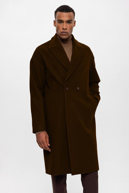 Dark Brown Oversized Double-Breasted Men's Coat