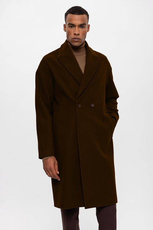Dark Brown Oversized Double-Breasted Men's Coat