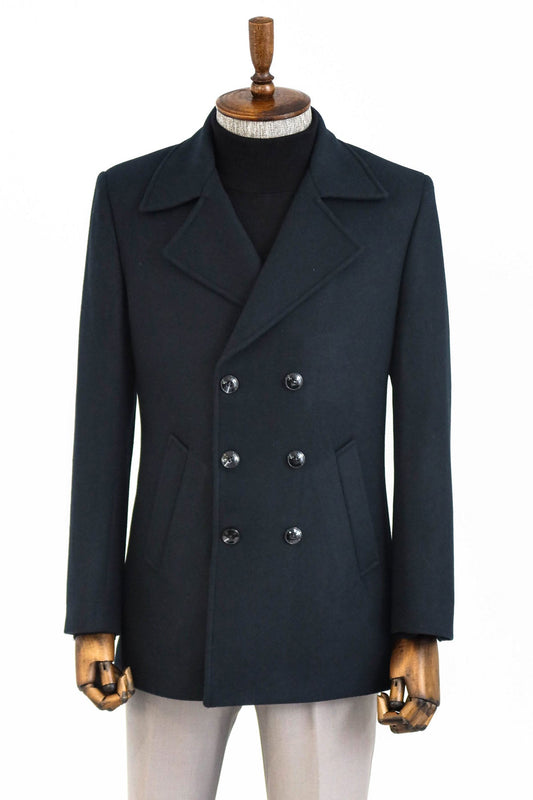 Double Breasted Wide Lapel Cachet Green Men Coat